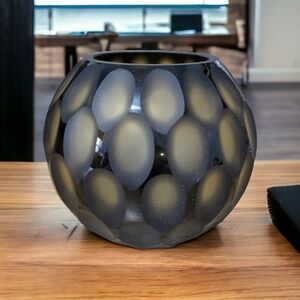 Handcrafted Deep Green Vase With Geometric Pattern 5"Tall×18" Diameter BNIB